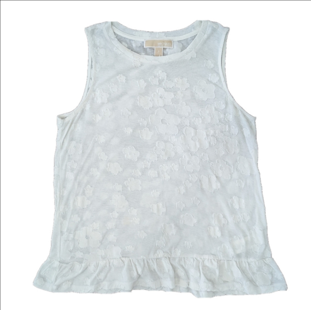 Michael Michael Kors Floral White Tank with Ruffled Hem